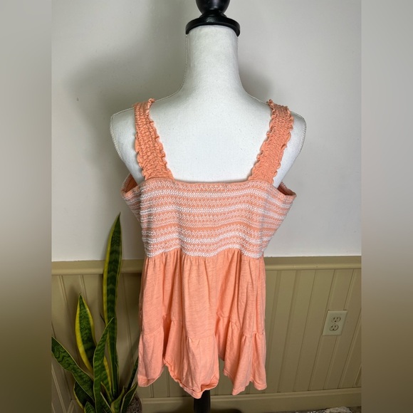 Torrid 4 Plus Smocked Babydoll Blouse Peach Ruffle Strap Cottagecore Festival - Picture 5 of 14